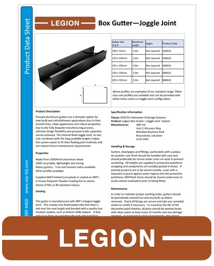 Legion Box Gutter Data Sheets